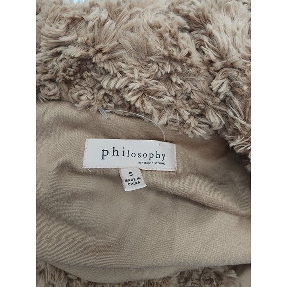 🖤 Philosophy | Women's Tan Faux Fur Teddy Bear Coat | Size Small - Picture 7 of 8